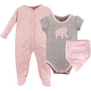 imageHudson Baby Unisex Cotton Sleep and Play Bodysuit and Bandana Bib SetElephant