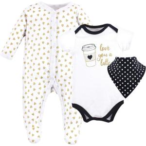imageHudson Baby Unisex Cotton Sleep and Play Bodysuit and Bandana Bib SetLatte