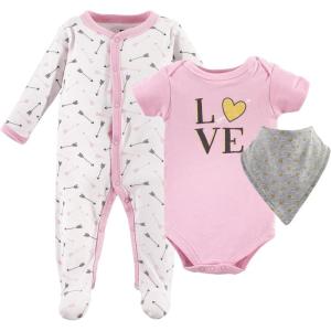 imageHudson Baby Unisex Cotton Sleep and Play Bodysuit and Bandana Bib SetLove