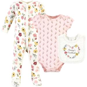 imageHudson Baby Unisex Cotton Sleep and Play Bodysuit and Bandana Bib SetSoft Painted Floral