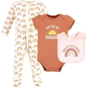 imageHudson Baby Unisex Cotton Sleep and Play Bodysuit and Bandana Bib SetSunshine Rainbows