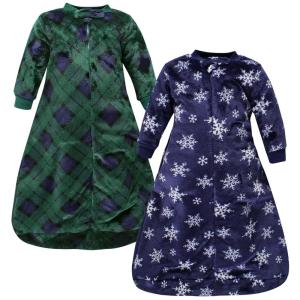 imageHudson Baby Unisex Baby Plush LongSleeve Sleeping Bag Sack Wearable Blanket Holly 09 MonthsNavy Snowflake
