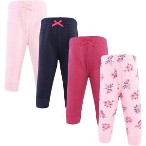 imageHudson Baby UnisexBaby Quilted Jogger Pants 4pkPink Navy Floral
