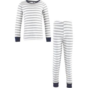 imageHudson Baby unisexbaby Cotton Pajama SetGray Stripe Navy