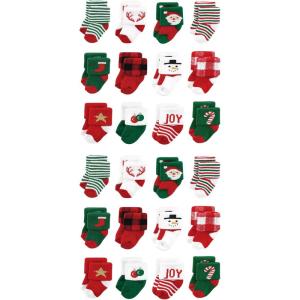 imageHudson Baby Unisex Baby Cotton Rich Baby Terry Socks 24Pack12 Days of Christmas Santa