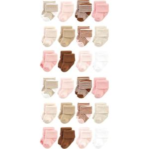 imageHudson Baby Unisex Baby Cotton Rich Baby Terry Socks 24PackPink Tan Stripe