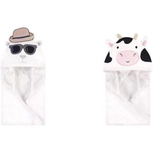 imageHudson Baby Boy Animal Face Hooded Towel 2Pack Cow RoosterHandsome Bear Cow