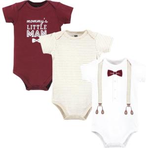imageHudson Baby Infant Boy Cotton Bodysuits Burgundy Beige Suspender Preemie