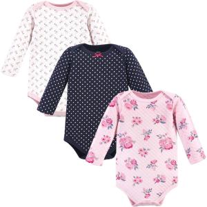 imageHudson Baby babygirls Quilted Long Sleeve Cotton BodysuitsPink Navy Floral