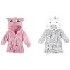 imageHudson Baby Girl Plush Animal Face Bathrobe 2Pack Pink Owl Gray Zebra