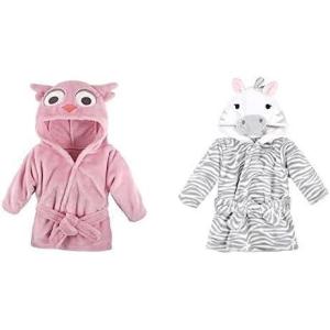 imageHudson Baby Girl Plush Animal Face Bathrobe 2Pack Pink Owl Gray Zebra