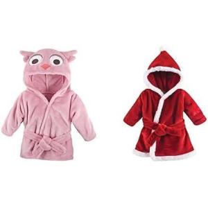 imageHudson Baby Girl Plush Animal Face Bathrobe 2Pack Pink Owl Santa