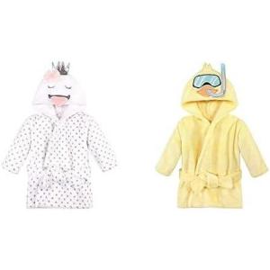 imageHudson Baby Girl Plush Animal Face Bathrobe 2Pack Swan Scuba Duck
