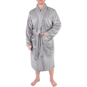 imageHudson Collections Mens and Unisex Shawl Collar Plush Robe Sleepwear Gray SmallMedium SM