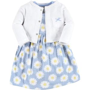 imageHudson Baby Infant and Toddler Girls Cotton Dress and Cardigan SetBlue Daisy