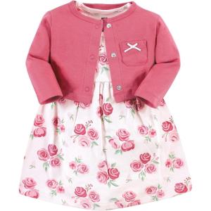 imageHudson Baby Infant and Toddler Girls Cotton Dress and Cardigan SetBlush Rose