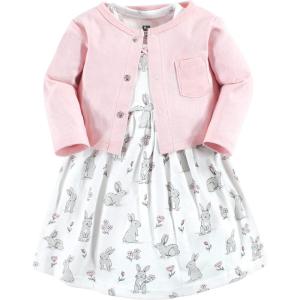 imageHudson Baby Infant and Toddler Girls Cotton Dress and Cardigan SetBunny Floral
