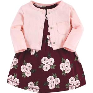 imageHudson Baby Infant and Toddler Girls Cotton Dress and Cardigan SetBurgundy Floral
