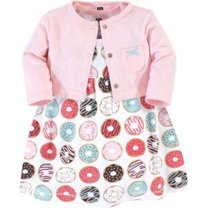 imageHudson Baby Infant and Toddler Girls Cotton Dress and Cardigan SetDonuts