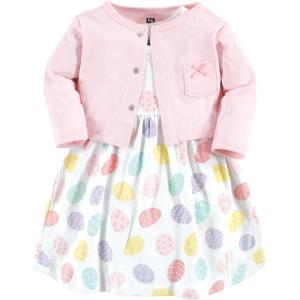 imageHudson Baby Infant and Toddler Girls Cotton Dress and Cardigan SetEaster Eggs