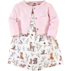 imageHudson Baby Infant and Toddler Girls Cotton Dress and Cardigan SetEnchanted Forest