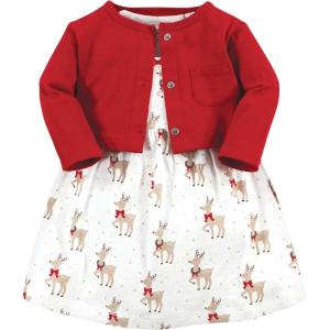 imageHudson Baby Infant and Toddler Girls Cotton Dress and Cardigan SetFancy Rudolph