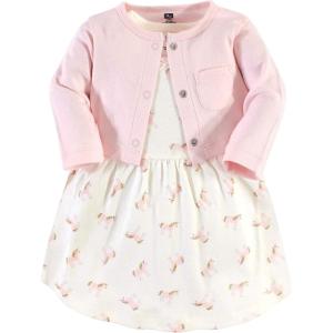 imageHudson Baby Infant and Toddler Girls Cotton Dress and Cardigan SetGold Unicorn