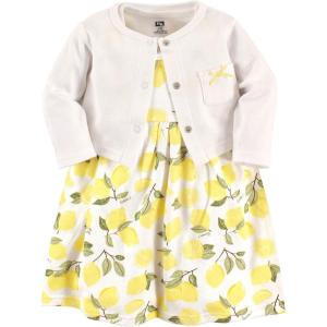 imageHudson Baby Infant and Toddler Girls Cotton Dress and Cardigan SetLemon