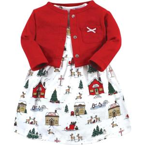 imageHudson Baby Infant and Toddler Girls Cotton Dress and Cardigan SetNorth Pole