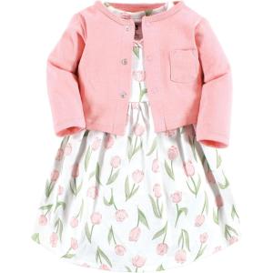 imageHudson Baby Infant and Toddler Girls Cotton Dress and Cardigan SetPink Tulips