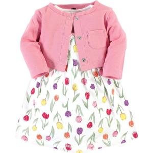 imageHudson Baby Infant and Toddler Girls Cotton Dress and Cardigan SetSpring Tulips