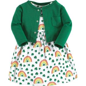 imageHudson Baby Infant and Toddler Girls Cotton Dress and Cardigan SetSt Patricks Rainbow