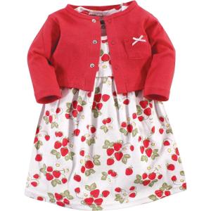 imageHudson Baby Infant and Toddler Girls Cotton Dress and Cardigan SetStrawberries