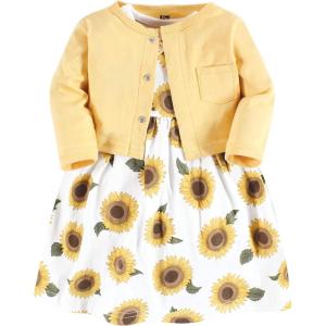imageHudson Baby Infant and Toddler Girls Cotton Dress and Cardigan SetSunflower