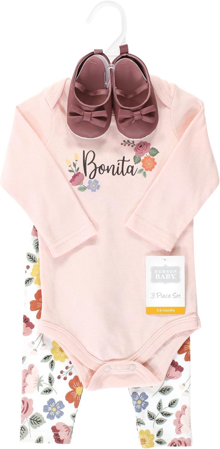 imageHudson Baby Unisex Baby Cotton Bodysuit Pant and Shoe SetBonita Long Sleeve