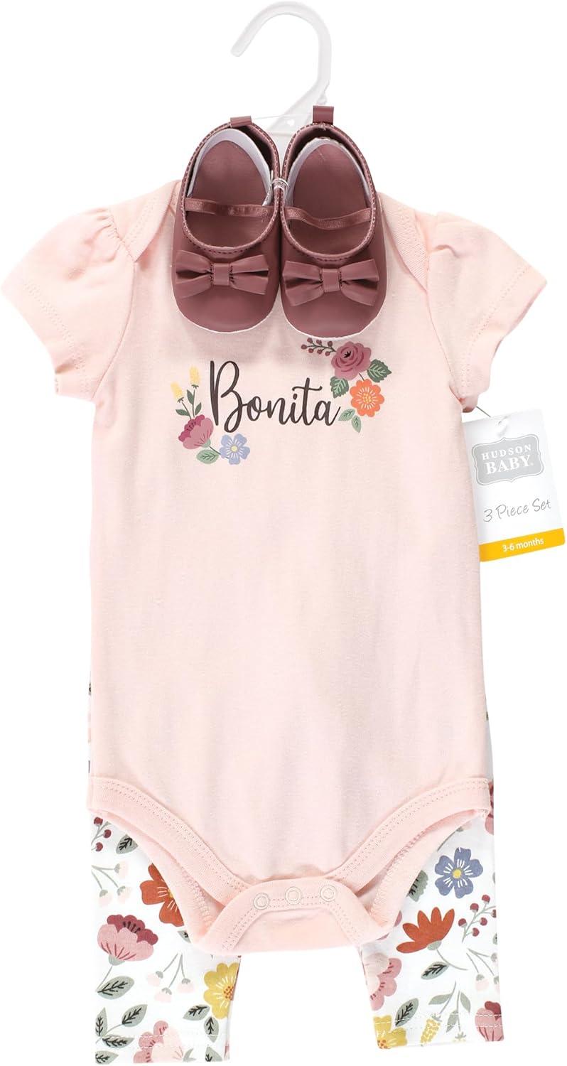 imageHudson Baby Unisex Baby Cotton Bodysuit Pant and Shoe SetBonita Short Sleeve