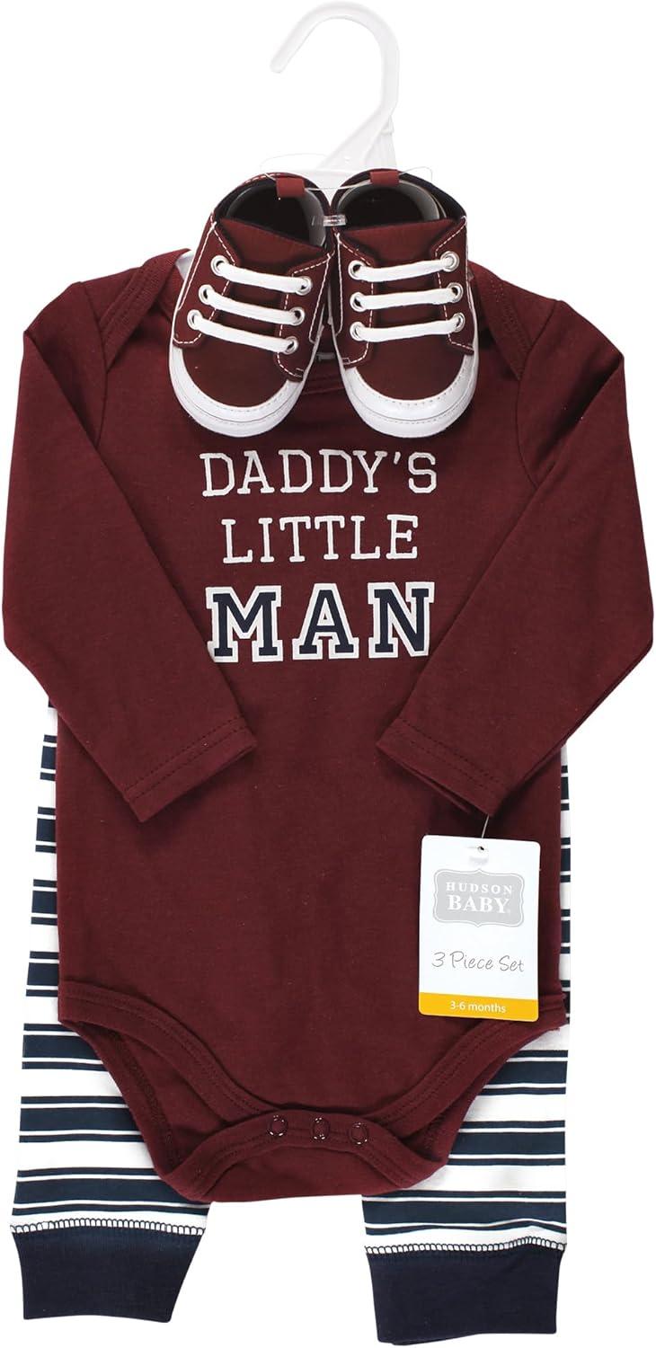 imageHudson Baby Unisex Baby Cotton Bodysuit Pant and Shoe SetBoy Daddy Long Sleeve
