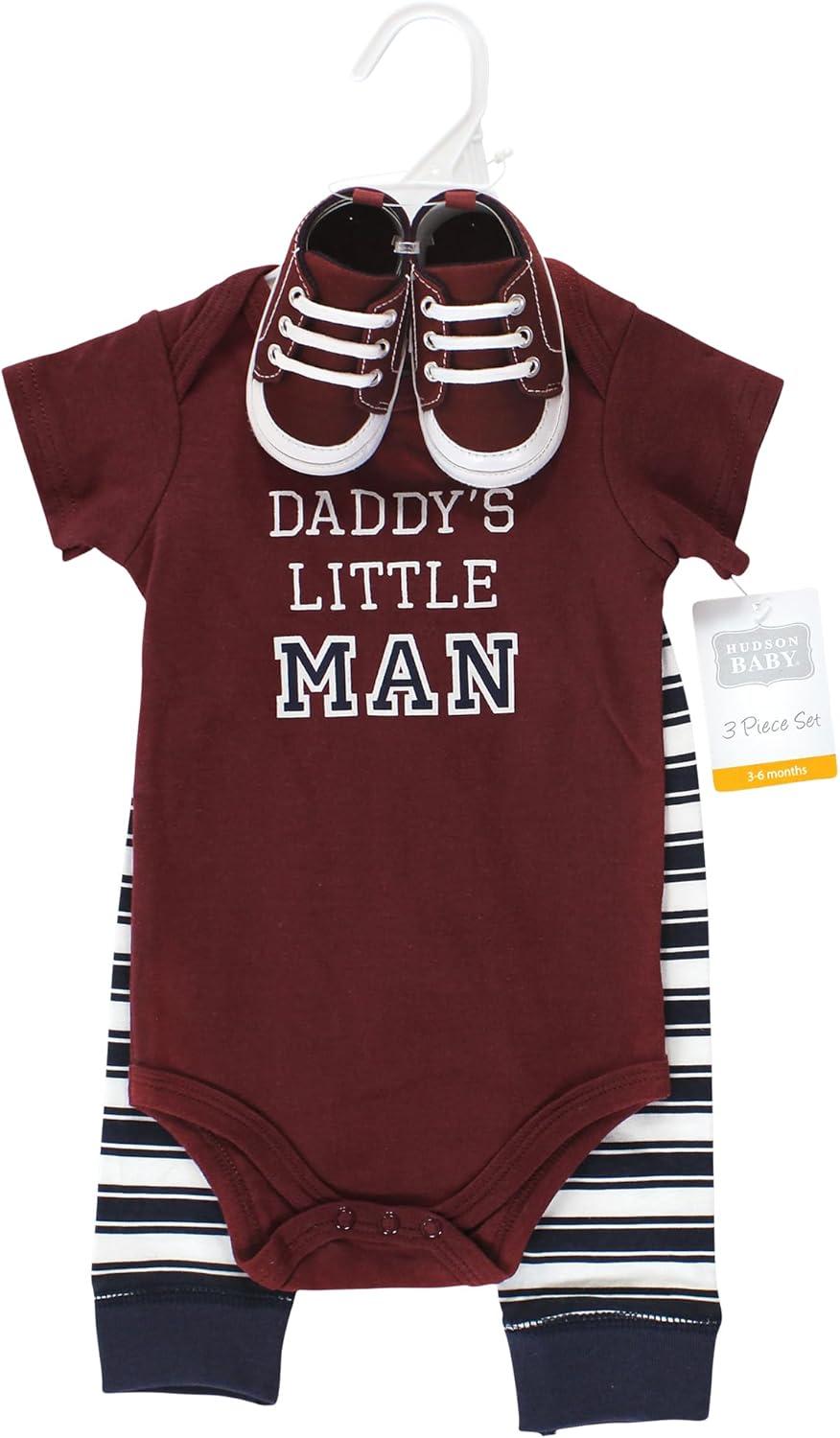 imageHudson Baby Unisex Baby Cotton Bodysuit Pant and Shoe SetBoy Daddy Short Sleeve