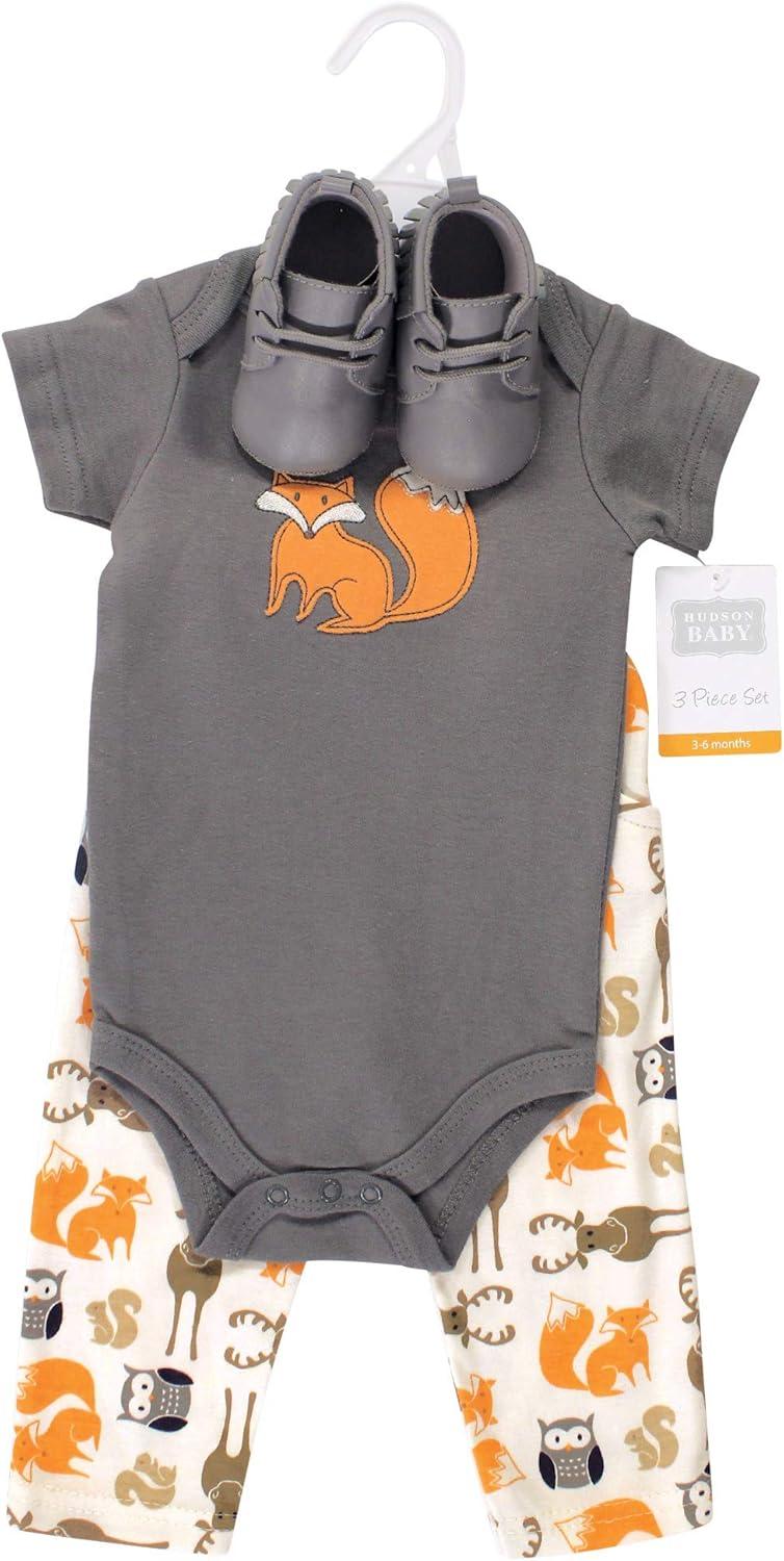 imageHudson Baby Unisex Baby Cotton Bodysuit Pant and Shoe SetBoy Forest