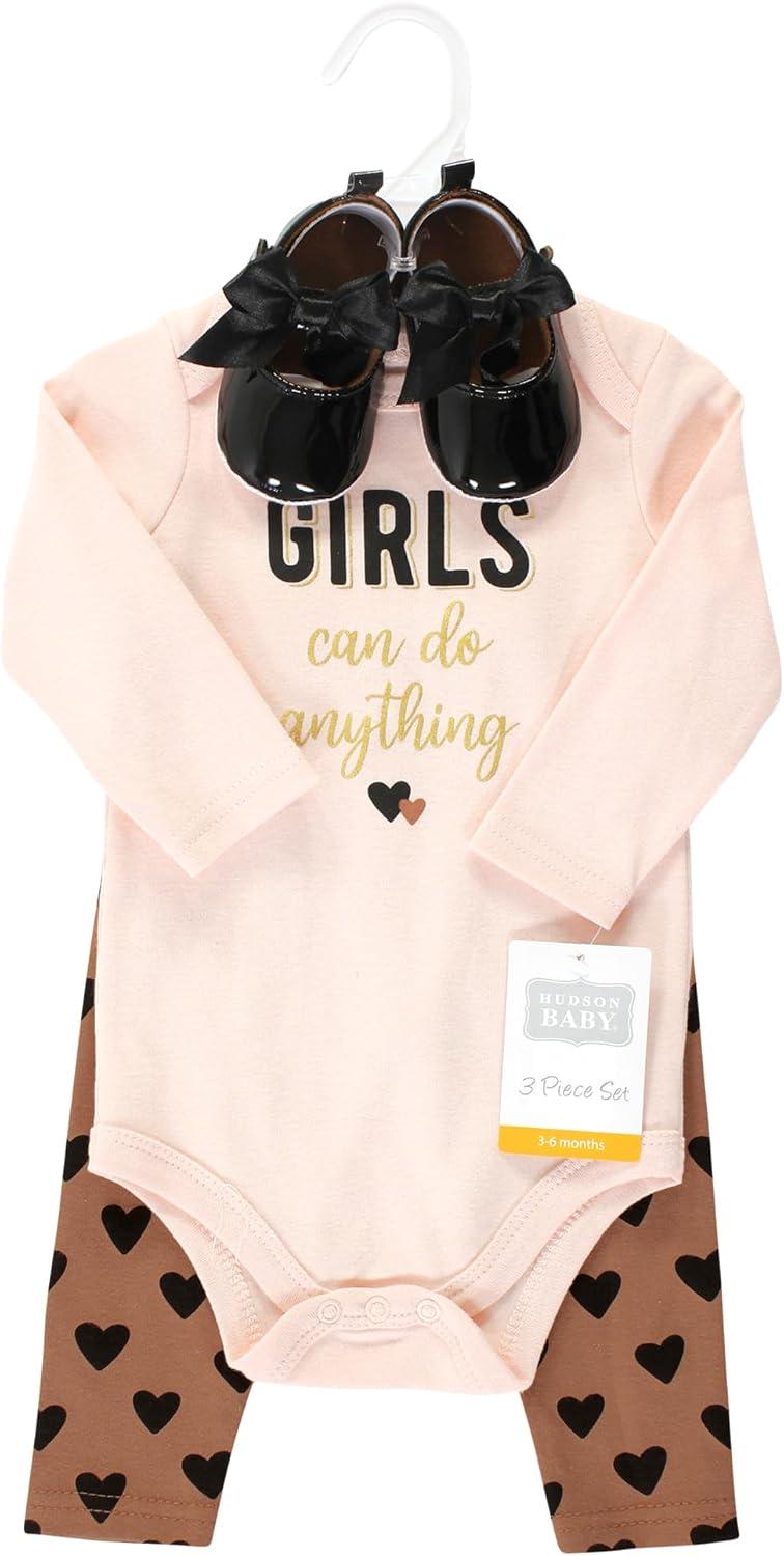 imageHudson Baby Unisex Baby Cotton Bodysuit Pant and Shoe SetCinnamon Hearts Long Sleeve