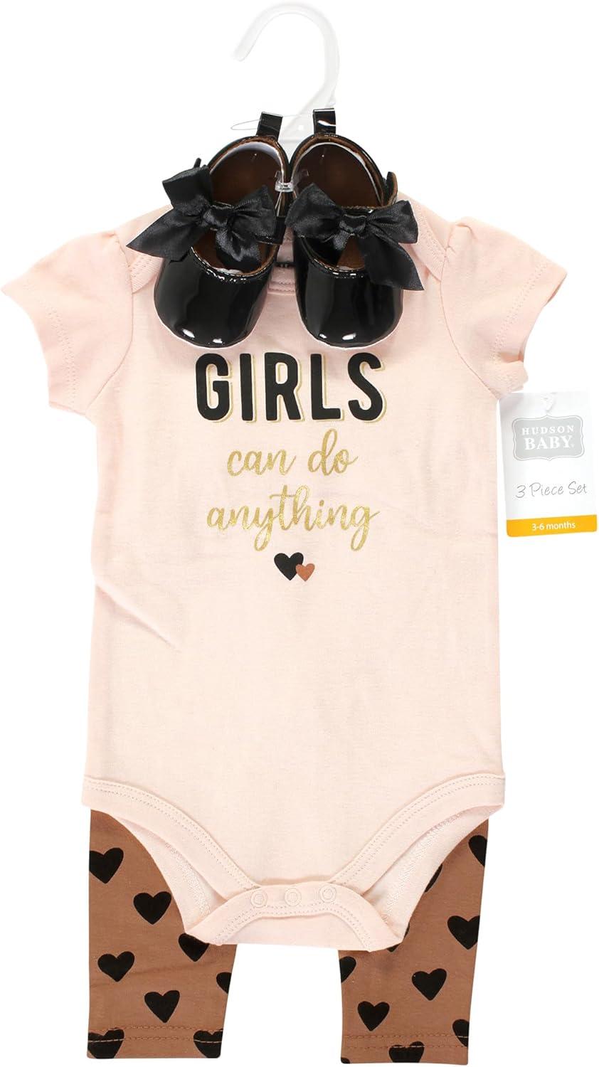 imageHudson Baby Unisex Baby Cotton Bodysuit Pant and Shoe SetCinnamon Hearts Short Sleeve