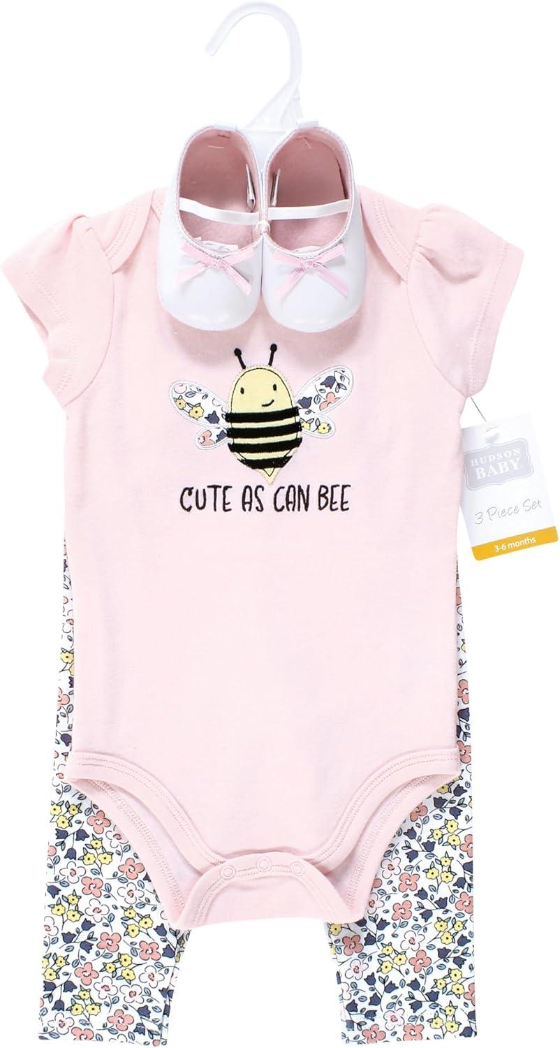 imageHudson Baby Unisex Baby Cotton Bodysuit Pant and Shoe SetCute Bee