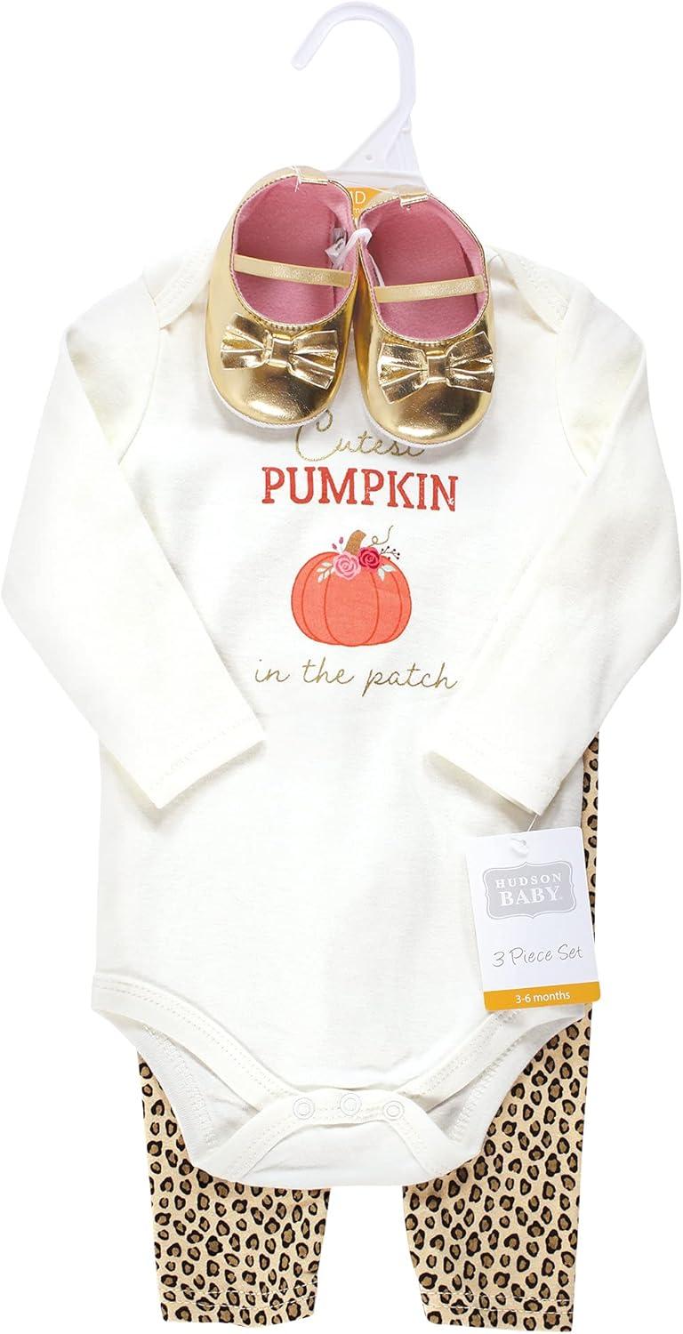 imageHudson Baby Unisex Baby Cotton Bodysuit Pant and Shoe SetCutest Pumpkin