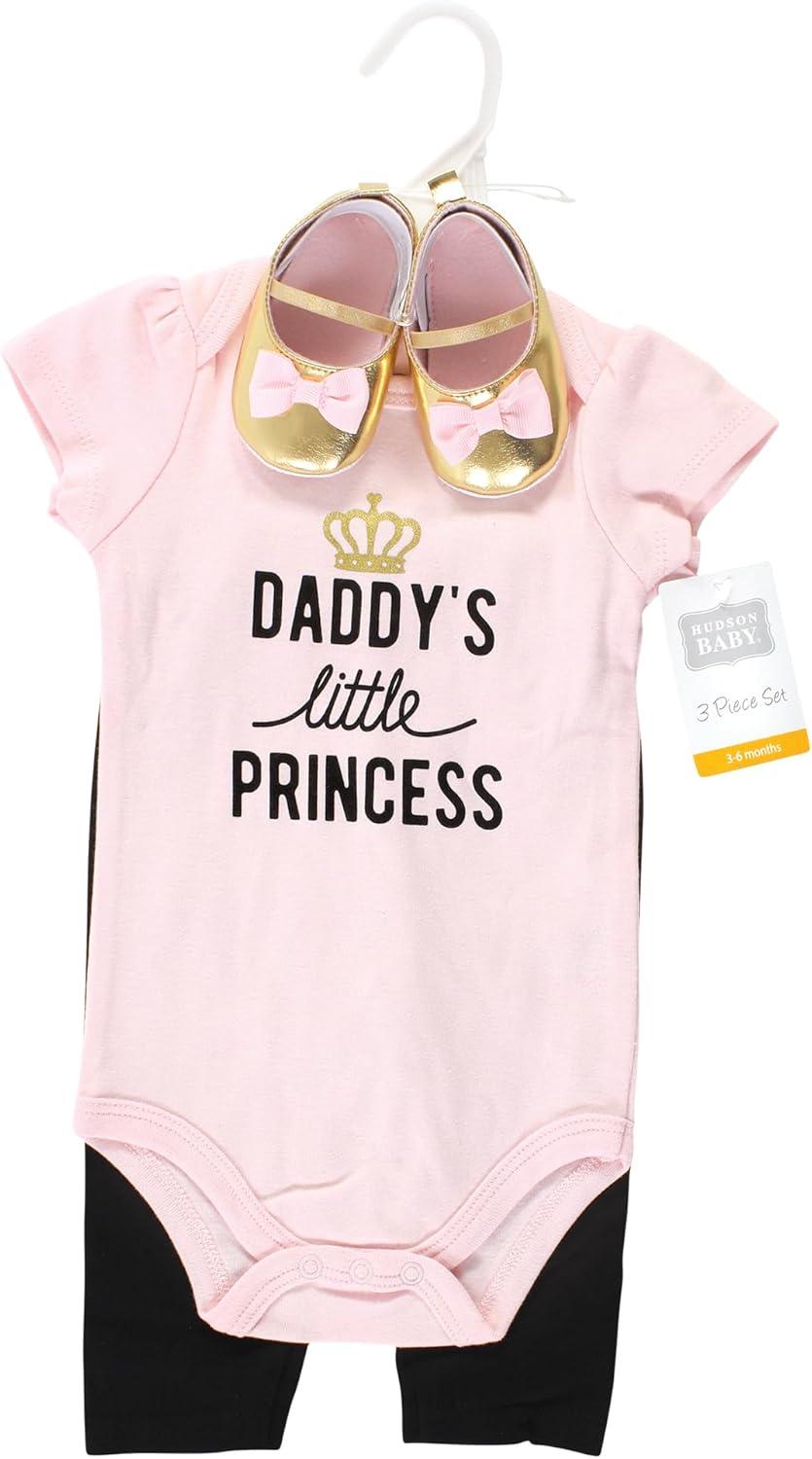 imageHudson Baby Unisex Baby Cotton Bodysuit Pant and Shoe SetDaddys Little Princess Short Sleeve