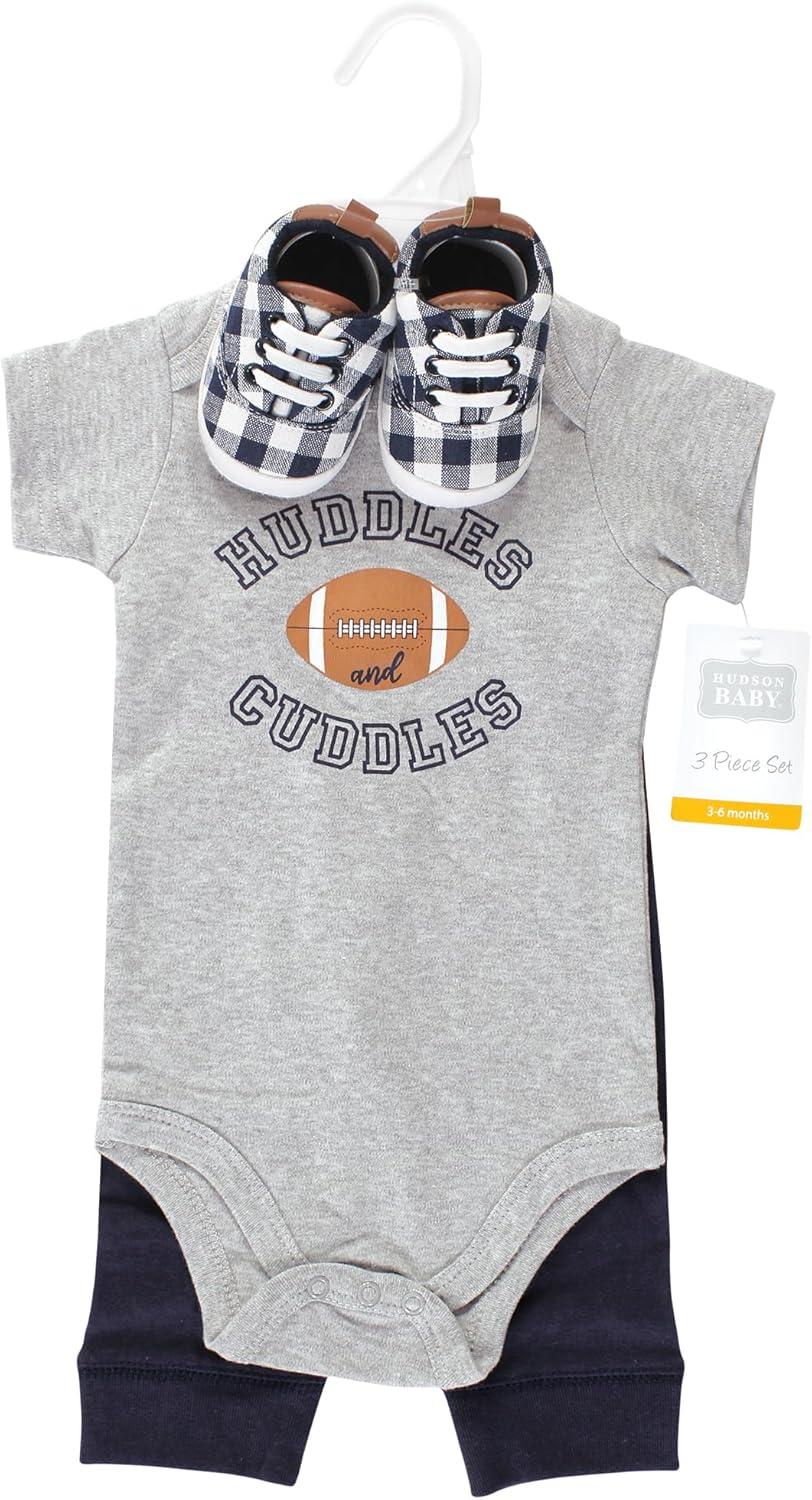 imageHudson Baby Unisex Baby Cotton Bodysuit Pant and Shoe SetFootball Huddles Short Sleeve