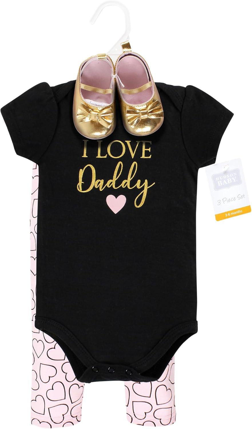 imageHudson Baby Unisex Baby Cotton Bodysuit Pant and Shoe SetGirl Daddy
