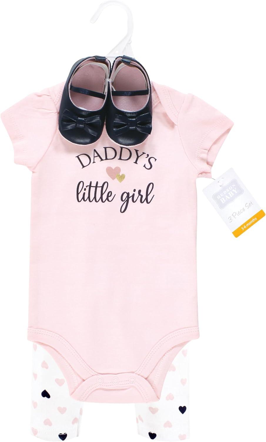 imageHudson Baby Unisex Baby Cotton Bodysuit Pant and Shoe SetGirl Daddy Pink Navy