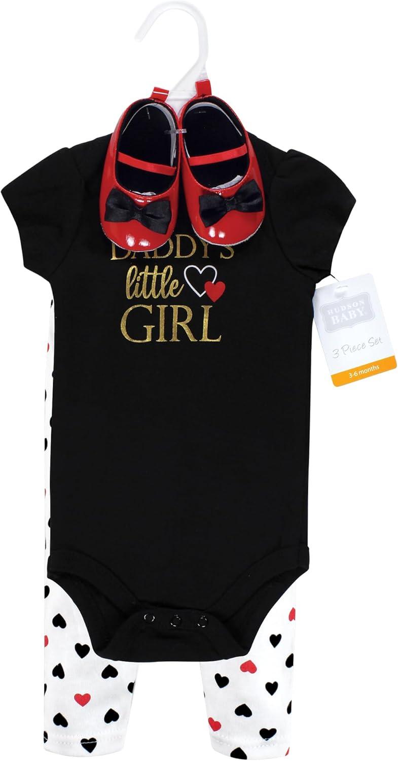 imageHudson Baby Unisex Baby Cotton Bodysuit Pant and Shoe SetGirl Daddy Red Black