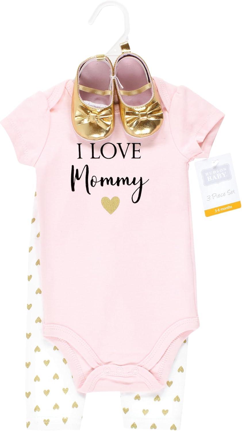 imageHudson Baby Unisex Baby Cotton Bodysuit Pant and Shoe SetGirl Mommy