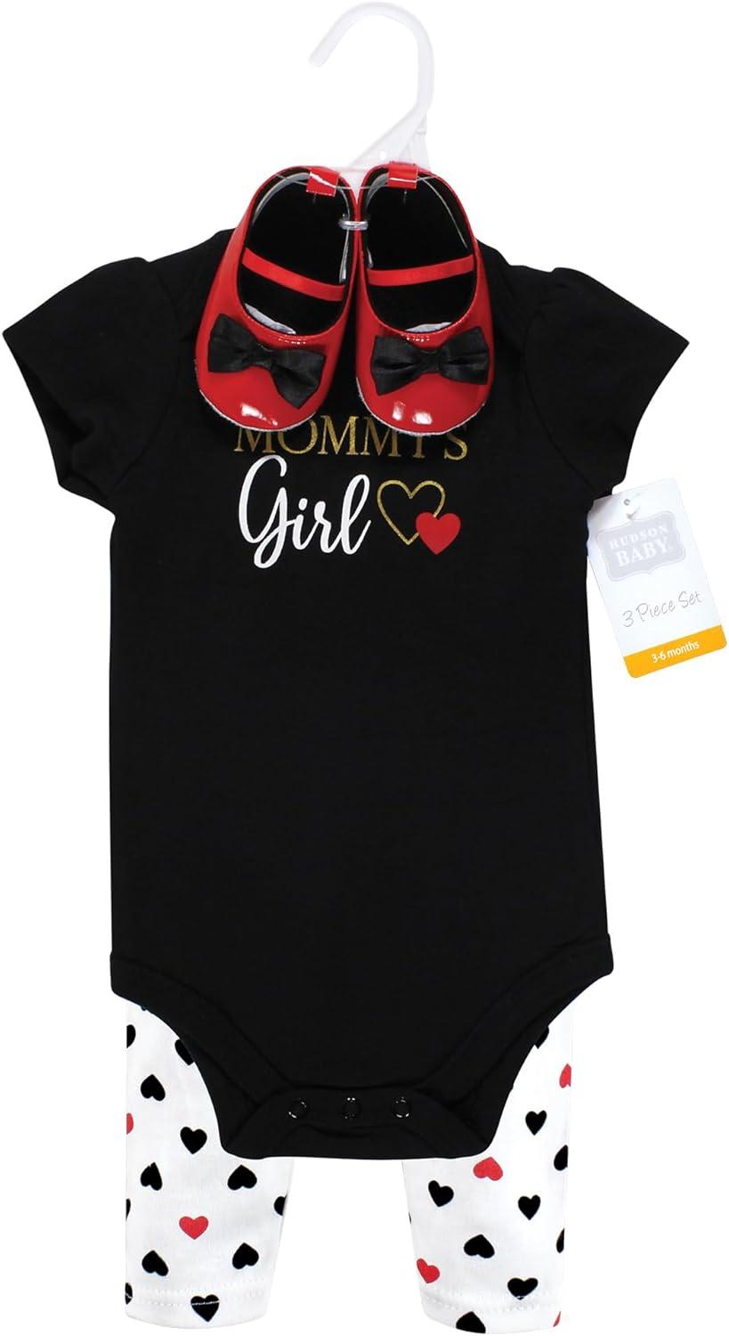 imageHudson Baby Unisex Baby Cotton Bodysuit Pant and Shoe SetGirl Mommy Red Black